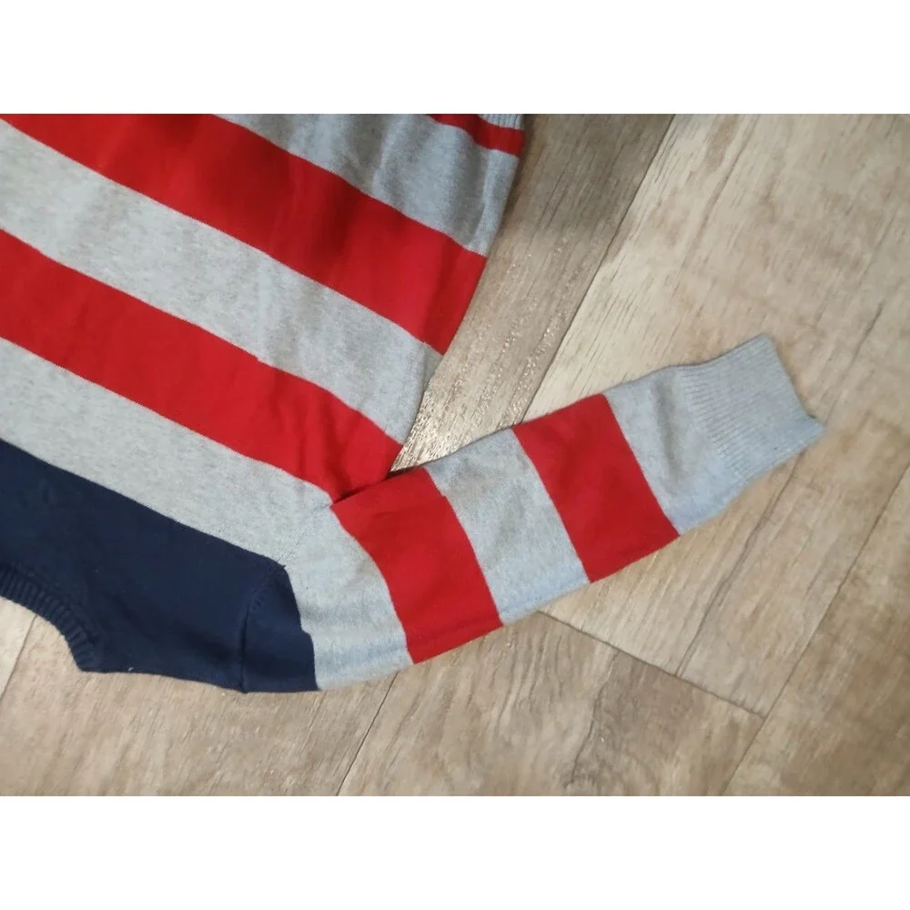 Tommy Hilfiger Boys Cotton Blue Gray Red Striped Long Sleeve Sweater Size 7
